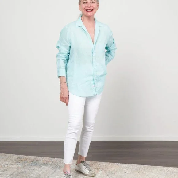 Frank & Eileen Shirley Tailored Button-Up Shirt Classic Linen Size: L Seafoam
